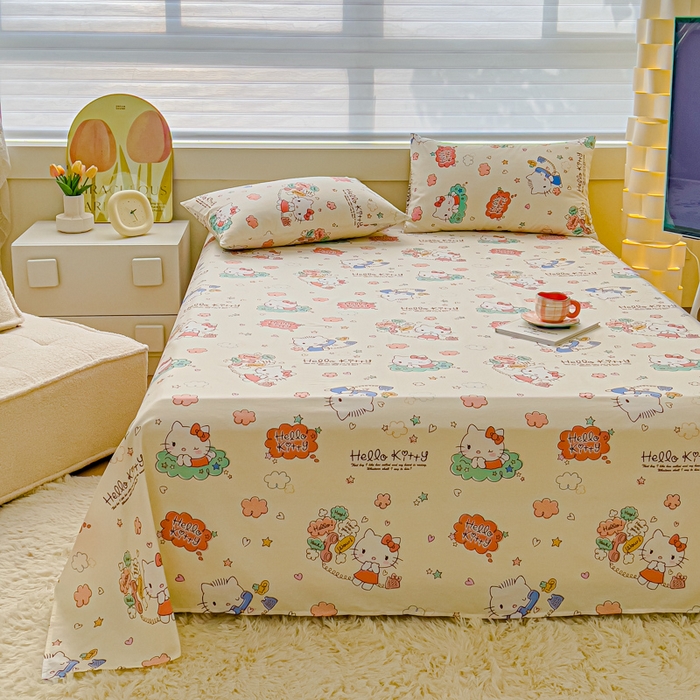 91家纺网 家纺一手货源 找家纺 金丝鸟家纺 2024新款全棉三丽鸥系列床单 花园kt