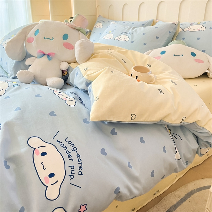 91家纺网 家纺一手货源 找家纺 呗旺鹿 2024新款三丽鸥系列全棉四件套 蓝色玉桂狗