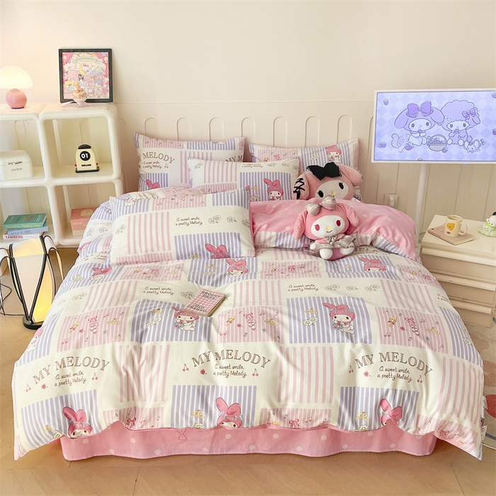 91家纺网 家纺一手货源 找家纺 呗旺鹿 2024新款三丽鸥系列全棉四件套 甜宝美乐蒂