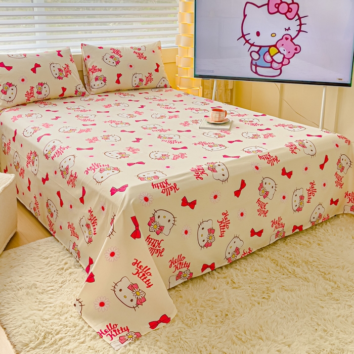 91家纺网 家纺一手货源 找家纺 金丝鸟家纺 2024新款全棉三丽鸥系列床单 领结kt