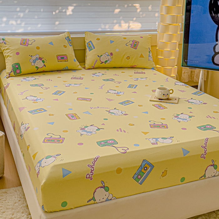 91家纺网 家纺一手货源 找家纺 金丝鸟家纺 2024新款全棉三丽鸥系列床笠 音乐帕恰狗