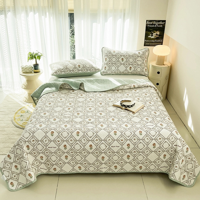 91家纺网 家纺一手货源 找家纺 茉夕家纺 2024新款纯棉斜纹13372双面纯棉床盖 复古玫瑰