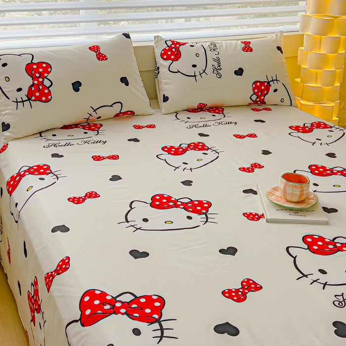 91家纺网 家纺一手货源 找家纺 金丝鸟家纺 2024新款全棉三丽鸥系列床单 大脸kt