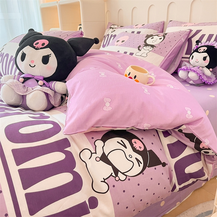 91家纺网 家纺一手货源 找家纺 呗旺鹿 2024新款三丽鸥系列全棉四件套 库洛米之星