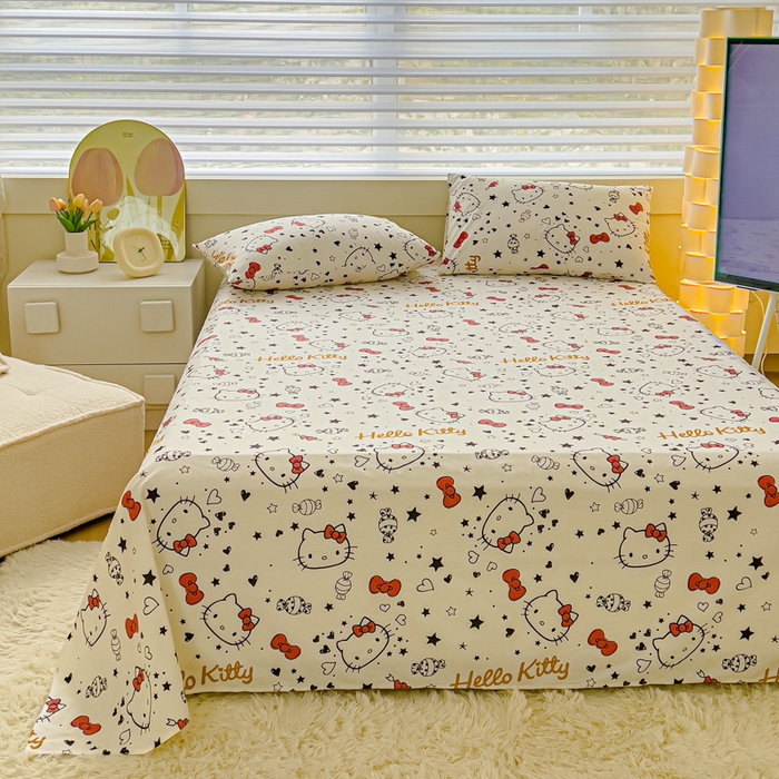 91家纺网 家纺一手货源 找家纺 金丝鸟家纺 2024新款全棉三丽鸥系列床单 糖果红kt