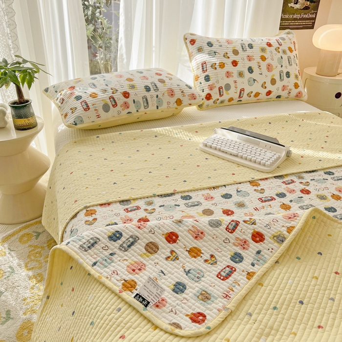 91家纺网 家纺一手货源 找家纺 茉夕家纺 2024新款纯棉斜纹13372双面纯棉床盖 电玩派对