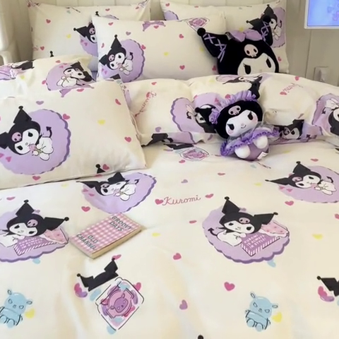 91家纺网 家纺一手货源 找家纺 呗旺鹿 2024新款三丽鸥系列全棉四件套 魔法库洛米