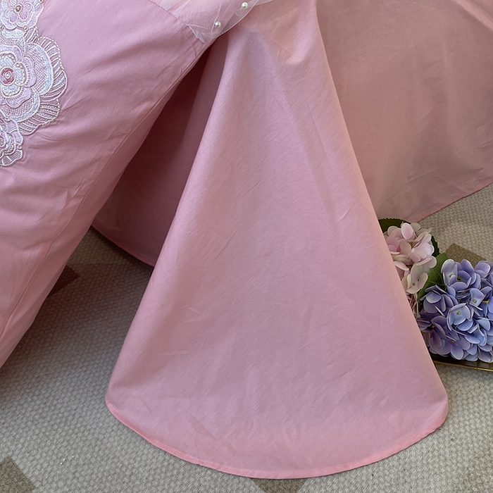 91家纺网 家纺一手货源 找家纺 欧冠家纺 2024新款全棉蕾丝珍珠网纱四件套 丽丽贝尔系列 玫瑰粉