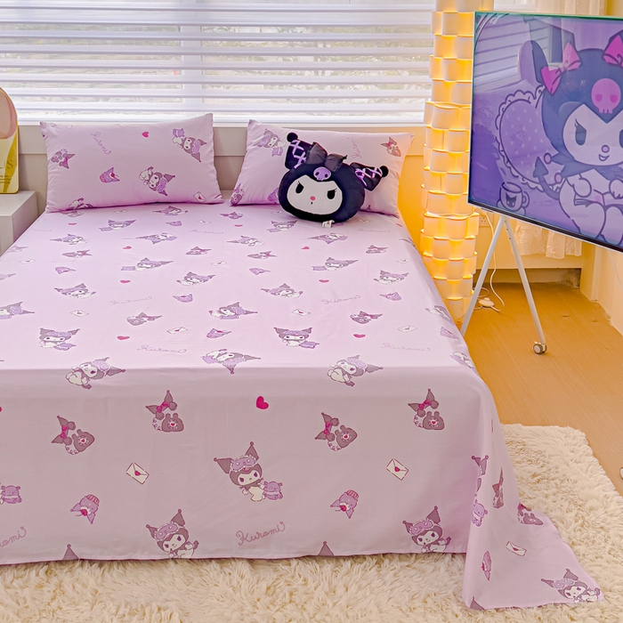 91家纺网 家纺一手货源 找家纺 金丝鸟家纺 2024新款全棉三丽鸥系列床单 香芋紫库洛米