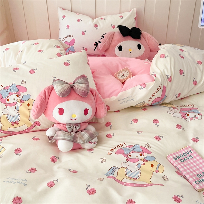 91家纺网 家纺一手货源 找家纺 呗旺鹿 2024新款三丽鸥系列全棉四件套 甜心美乐蒂