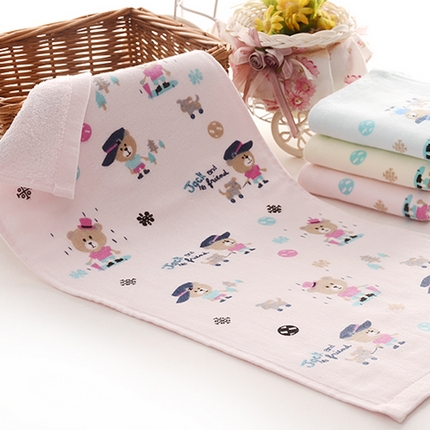 91家纺网 家纺一手货源 找家纺 （总）彩虹毛巾 2024新款儿童毛巾杰克熊童巾婴儿毛巾纯棉毛巾全棉32股纱布洗脸毛巾小手巾