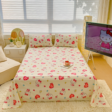 金丝鸟家纺 2024新款全棉三丽鸥系列床单 爱心kt