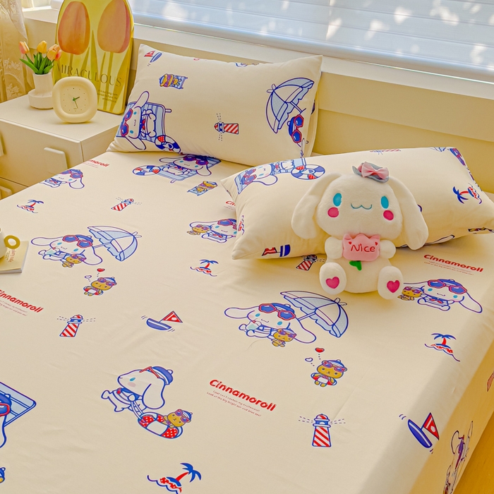 91家纺网 家纺一手货源 找家纺 金丝鸟家纺 2024新款全棉三丽鸥系列床单 花伞狗