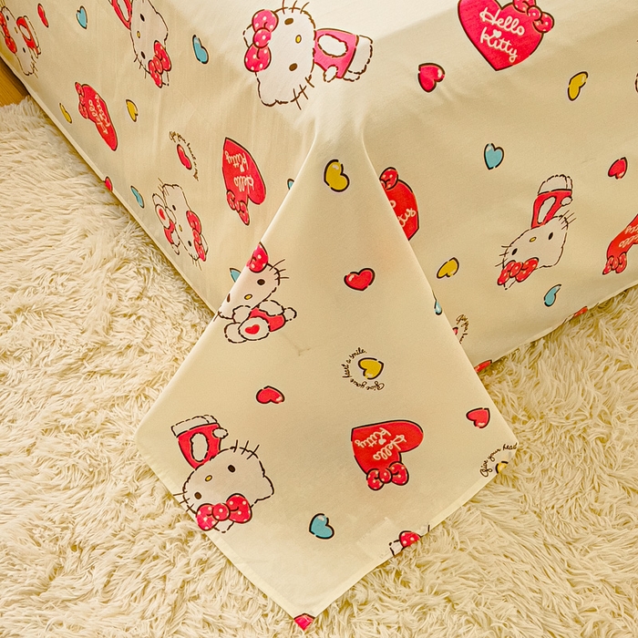 91家纺网 家纺一手货源 找家纺 金丝鸟家纺 2024新款全棉三丽鸥系列床单 爱心kt