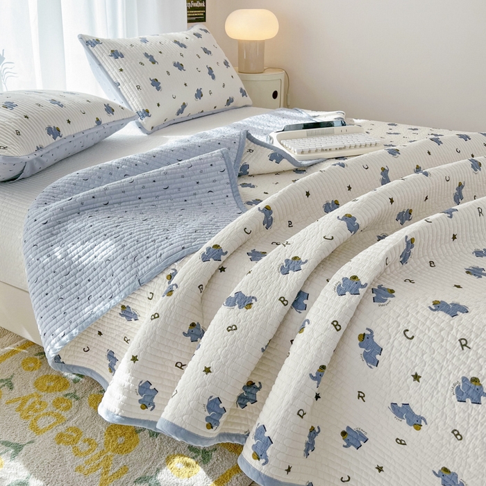 91家纺网 家纺一手货源 找家纺 茉夕家纺 2024新款纯棉斜纹13372双面纯棉床盖 蓝象北鼻