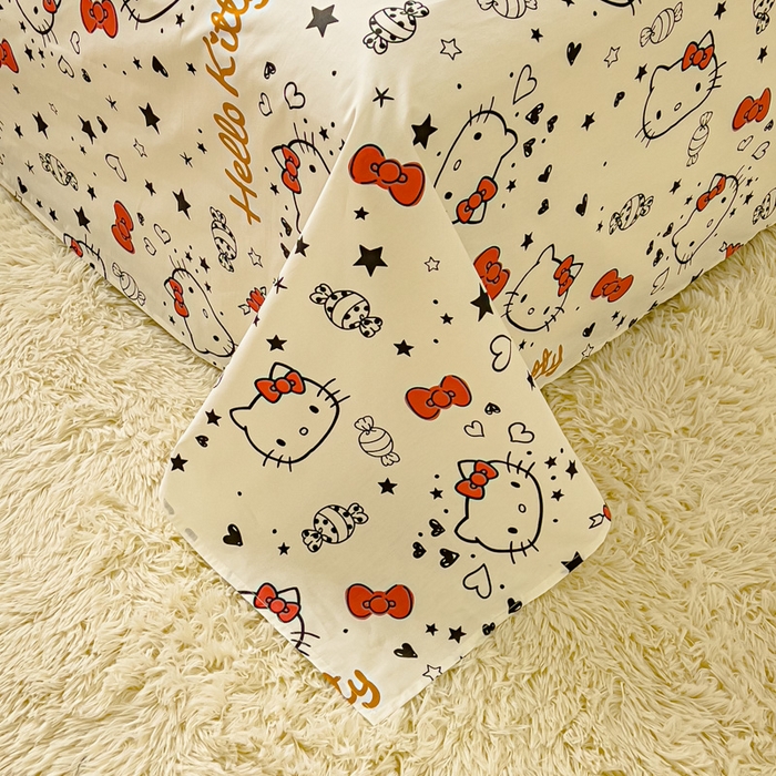 91家纺网 家纺一手货源 找家纺 金丝鸟家纺 2024新款全棉三丽鸥系列床单 糖果红kt