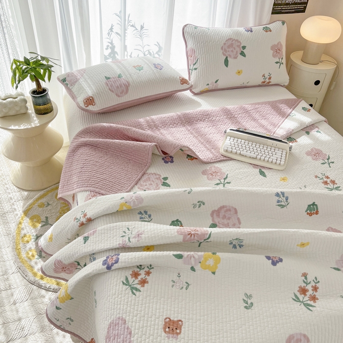 91家纺网 家纺一手货源 找家纺 茉夕家纺 2024新款纯棉斜纹13372双面纯棉床盖 朝花夕拾