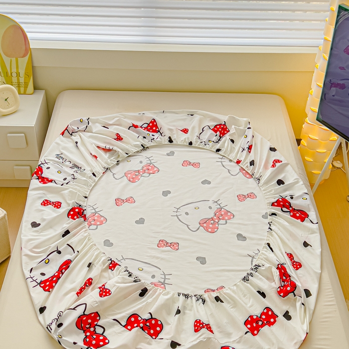 91家纺网 家纺一手货源 找家纺 金丝鸟家纺 2024新款全棉三丽鸥系列床笠 大脸kt