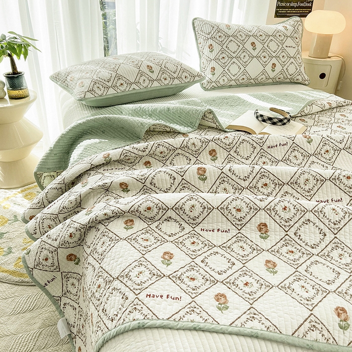 91家纺网 家纺一手货源 找家纺 茉夕家纺 2024新款纯棉斜纹13372双面纯棉床盖 复古玫瑰