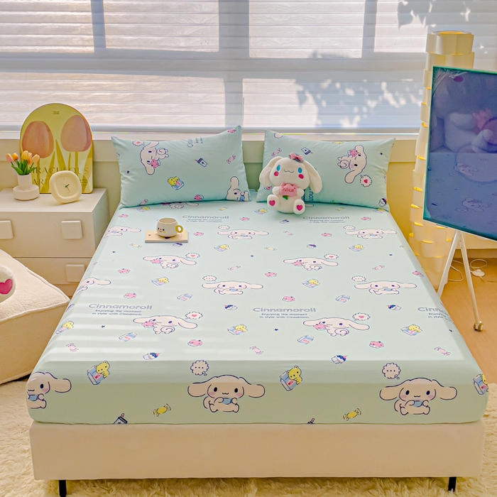 91家纺网 家纺一手货源 找家纺 金丝鸟家纺 2024新款全棉三丽鸥系列床笠 甜品狗