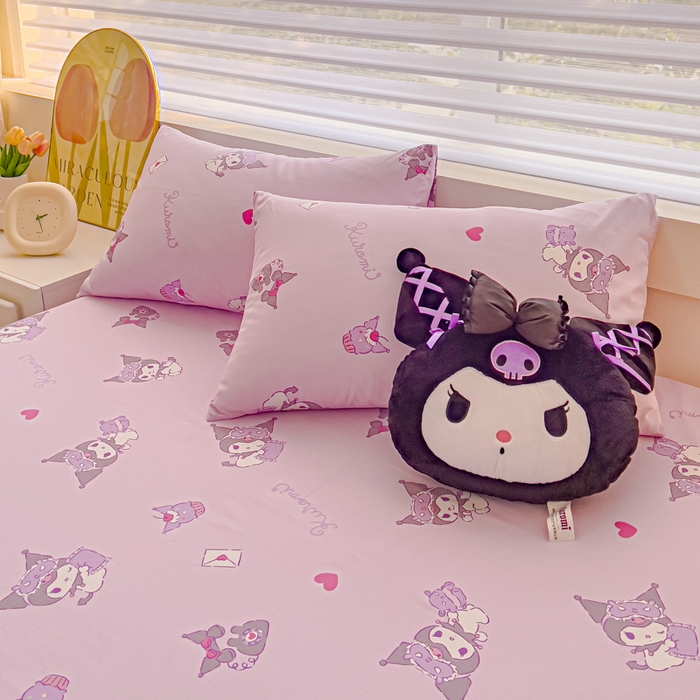 91家纺网 家纺一手货源 找家纺 金丝鸟家纺 2024新款全棉三丽鸥系列床笠 香芋紫库洛米