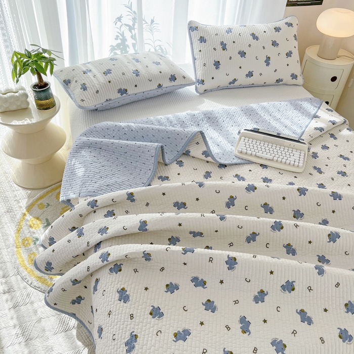 91家纺网 家纺一手货源 找家纺 茉夕家纺 2024新款纯棉斜纹13372双面纯棉床盖 蓝象北鼻