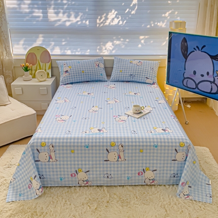 金丝鸟家纺 2024新款全棉三丽鸥系列床单 格子帕恰狗