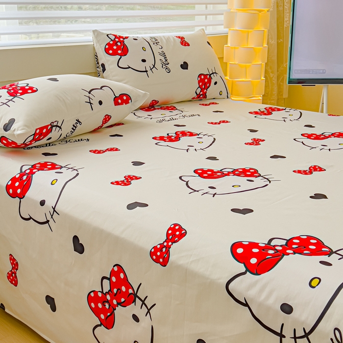 91家纺网 家纺一手货源 找家纺 金丝鸟家纺 2024新款全棉三丽鸥系列床单 大脸kt