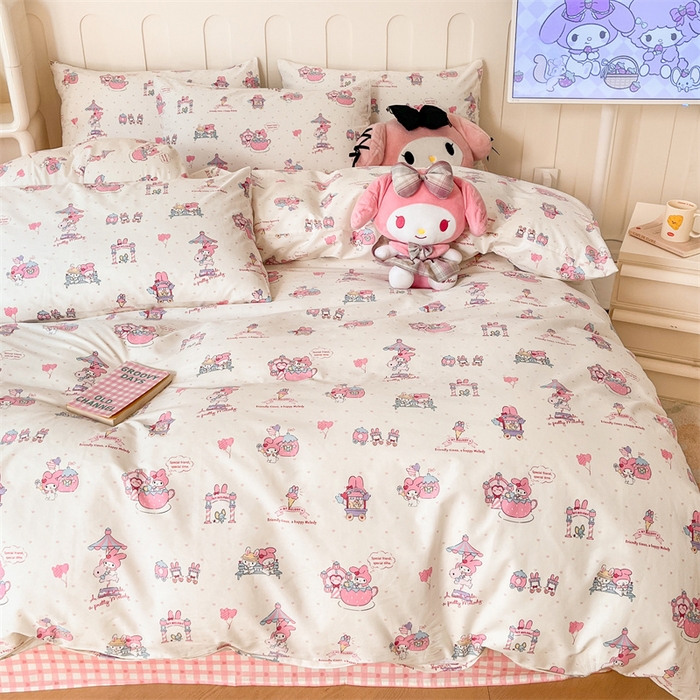 91家纺网 家纺一手货源 找家纺 呗旺鹿 2024新款三丽鸥系列全棉四件套 美乐蒂宝贝