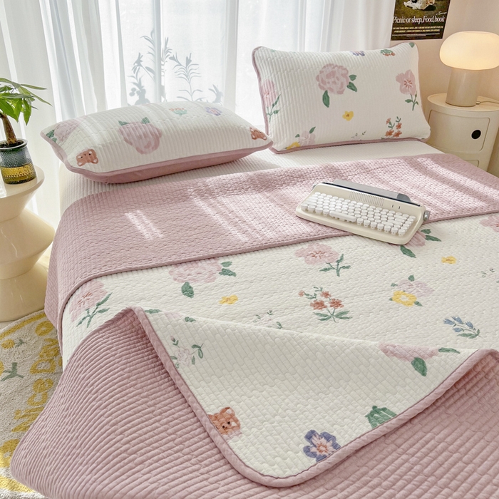 91家纺网 家纺一手货源 找家纺 茉夕家纺 2024新款纯棉斜纹13372双面纯棉床盖 朝花夕拾