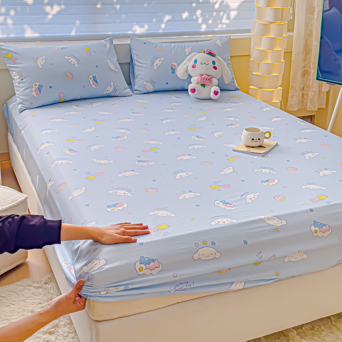 91家纺网 家纺一手货源 找家纺 金丝鸟家纺 2024新款全棉三丽鸥系列床笠 白云狗