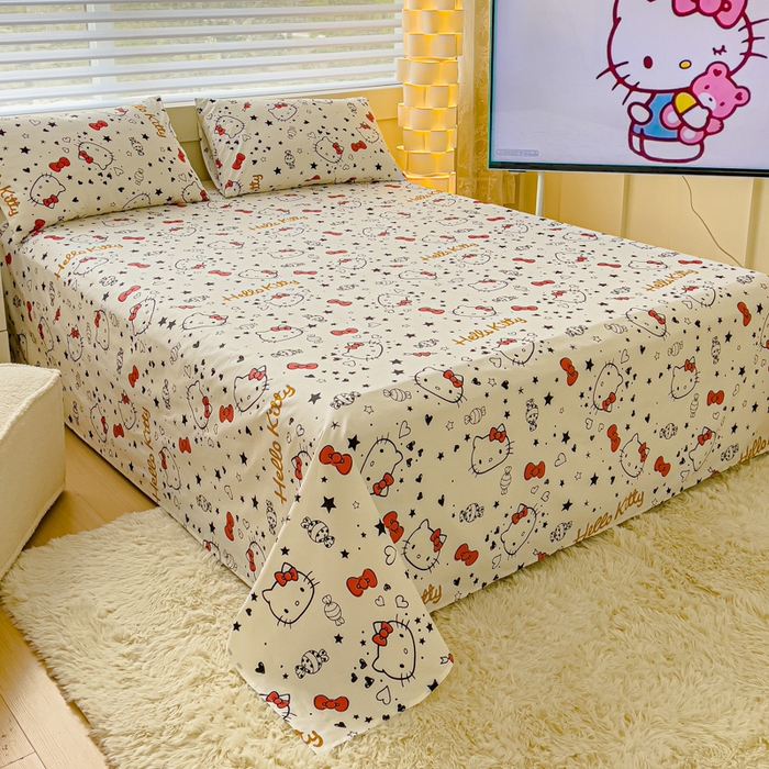 91家纺网 家纺一手货源 找家纺 金丝鸟家纺 2024新款全棉三丽鸥系列床单 糖果红kt