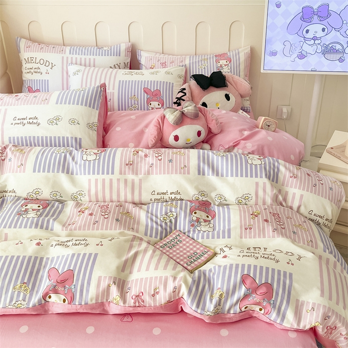 91家纺网 家纺一手货源 找家纺 呗旺鹿 2024新款三丽鸥系列全棉四件套 甜宝美乐蒂