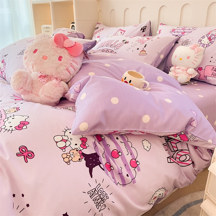 91家纺网 家纺一手货源 找家纺 呗旺鹿 2024新款三丽鸥系列全棉四件套 KT派对