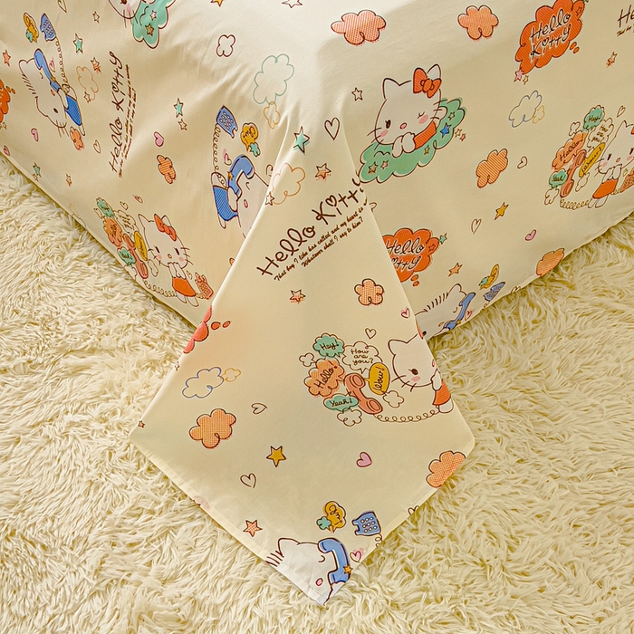 91家纺网 家纺一手货源 找家纺 金丝鸟家纺 2024新款全棉三丽鸥系列床单 花园kt