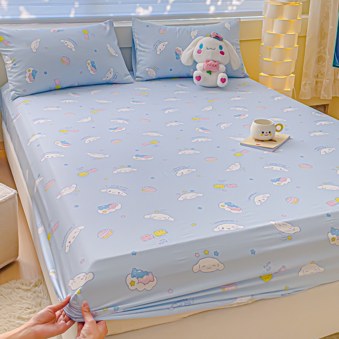 91家纺网 家纺一手货源 找家纺 金丝鸟家纺 2024新款全棉三丽鸥系列床笠 白云狗