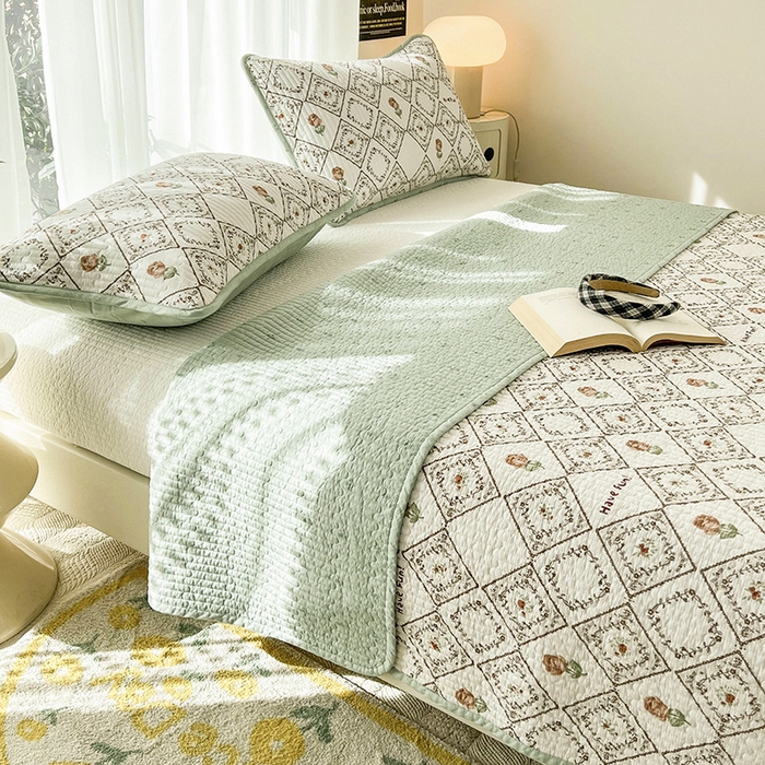 91家纺网 家纺一手货源 找家纺 茉夕家纺 2024新款纯棉斜纹13372双面纯棉床盖 复古玫瑰