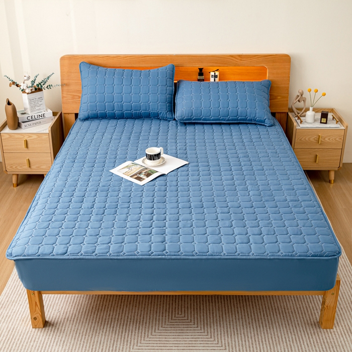 91家纺网 家纺一手货源 找家纺 宇淳国际 2024新款夹棉防水床笠 深蓝