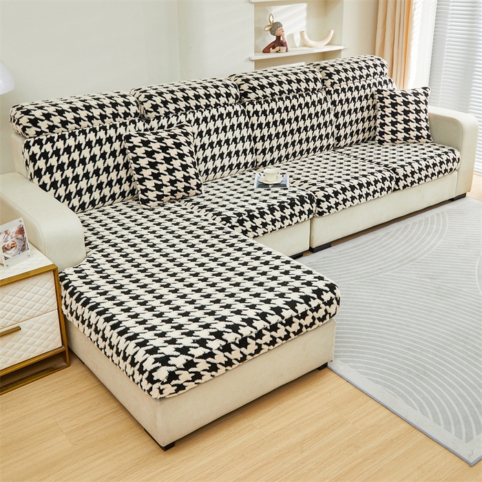 91家纺网 家纺一手货源 找家纺 （总）逐日沙发套  2024新款舒棉绒千鸟格系列 沙发笠