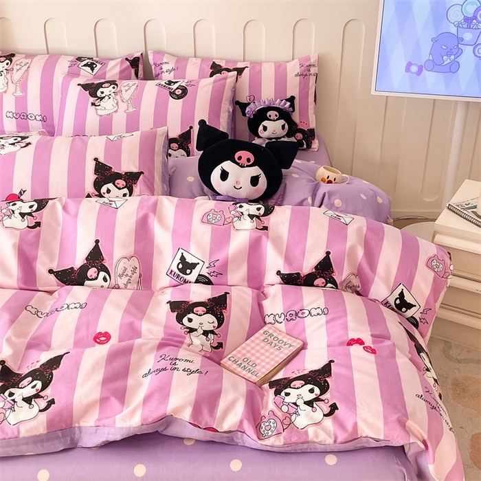 91家纺网 家纺一手货源 找家纺 呗旺鹿 2024新款三丽鸥系列全棉四件套 口红库洛米