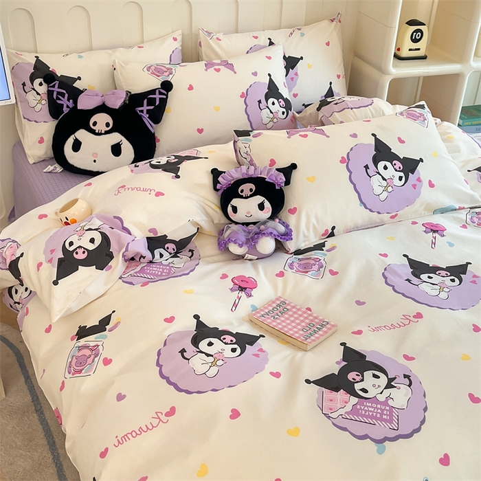 91家纺网 家纺一手货源 找家纺 呗旺鹿 2024新款三丽鸥系列全棉四件套 魔法库洛米