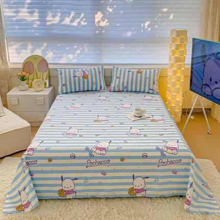 金丝鸟家纺 2024新款全棉三丽鸥系列床单 条纹帕恰狗