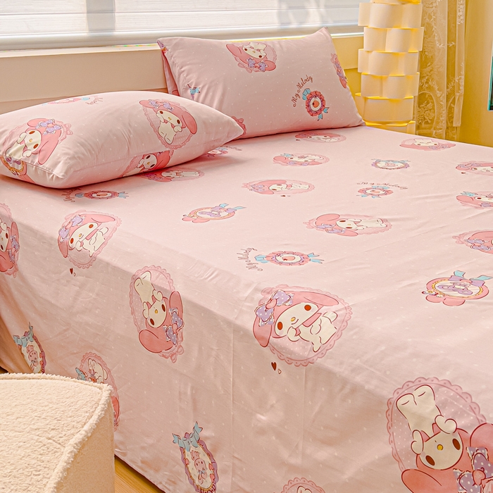 91家纺网 家纺一手货源 找家纺 金丝鸟家纺 2024新款全棉三丽鸥系列床单 糖果兔