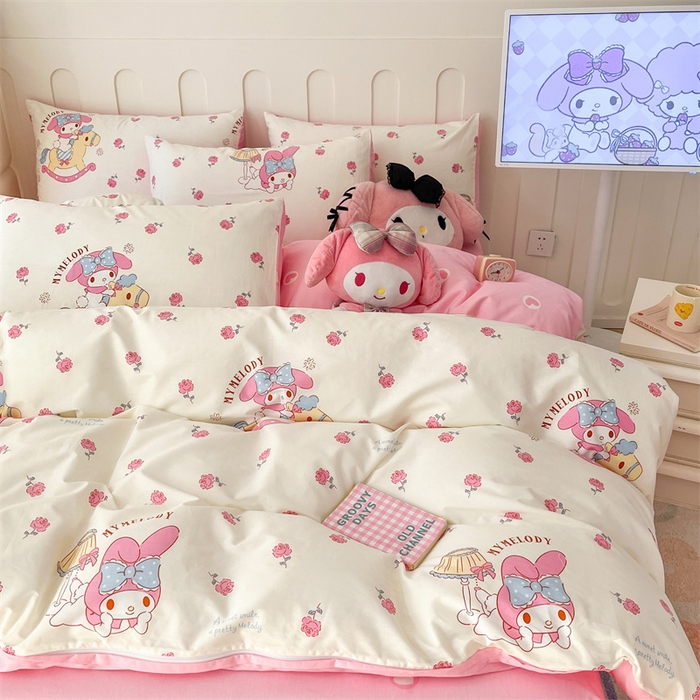 91家纺网 家纺一手货源 找家纺 呗旺鹿 2024新款三丽鸥系列全棉四件套 甜心美乐蒂