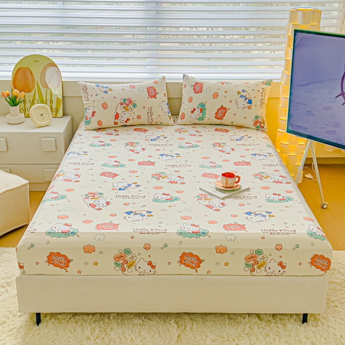 91家纺网 家纺一手货源 找家纺 金丝鸟家纺 2024新款全棉三丽鸥系列床笠 花园kt