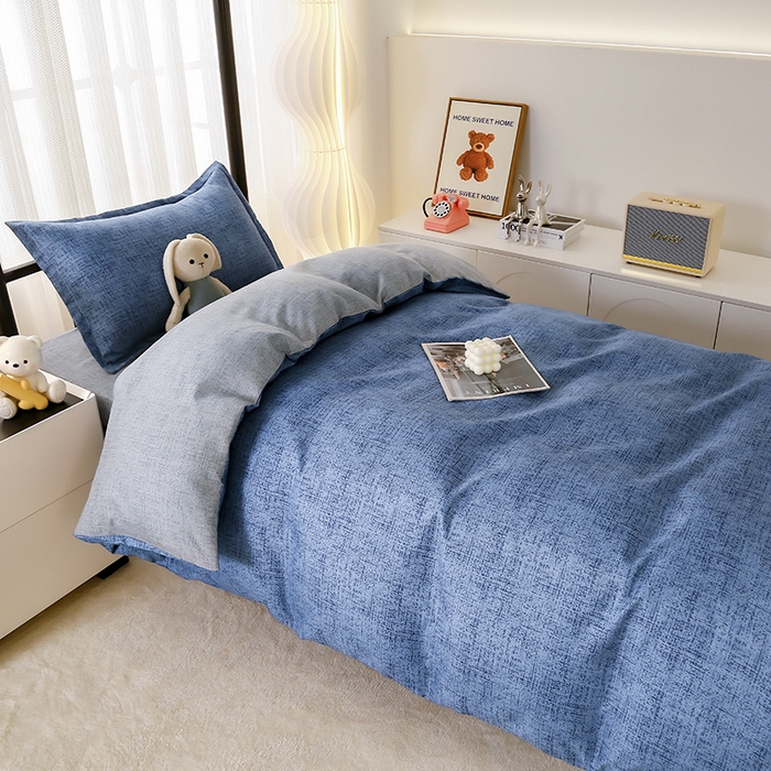 91家纺网 家纺一手货源 找家纺 佑泽 2025新款高克重植物羊绒上下铺三件套 简约-蓝