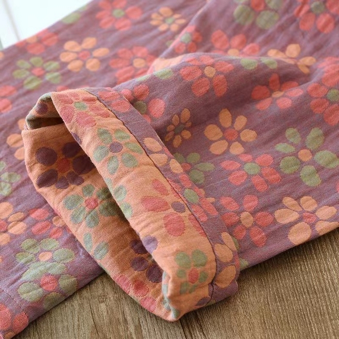 91家纺网 家纺一手货源 找家纺 洛兰沙家居馆【只代发】【只代发】 2024新款民族风碎花春秋季女士睡衣长袖纯棉双层纱布妈妈中老年家居服套装 ls101