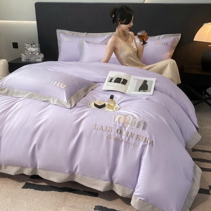 遇见家居生活馆 2024新款亲肤磨毛刺绣四件套-克洛伊 克洛伊-罗兰紫