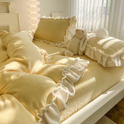 小主驾到 2024新款马卡龙系列牛奶绒法式花边款四件套 杨枝甘露