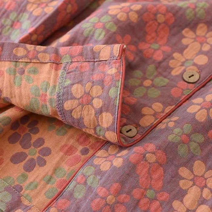 91家纺网 家纺一手货源 找家纺 （总）洛兰沙家居馆【只代发】【只代发】 2024新款民族风碎花春秋季女士睡衣长袖纯棉双层纱布妈妈中老年家居服套装